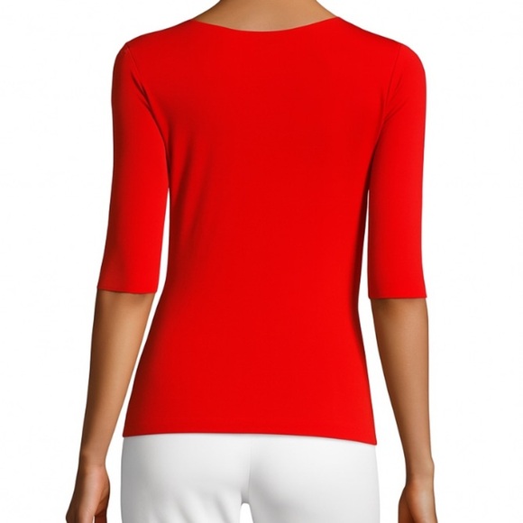 Armani Collezioni V Neck Top Half Sleeve Orangey Red Excellent $345.  Size 4 - Picture 7 of 8
